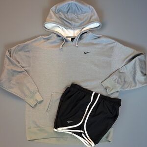 Nike Gray Hoodie and Black Athletic Shorts Set Womens Medium